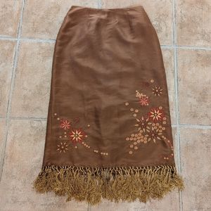 1990's Y2K COPPER SILK pencil SKIRT xs